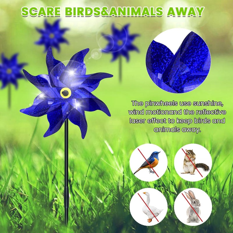 DECEED 10 PCS Reflective Pinwheels for Yard and Garden Bird Devices Pre-Installed Sparkly Wind Spinner Deterrent to Scare Birds Away from Yard Patio Farm (Blue) - Image 4